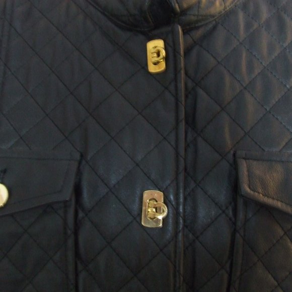 Black Quilted Leather Jacket Cardigan Sweater Channel Style by Nygard Collection - Picture 2 of 8